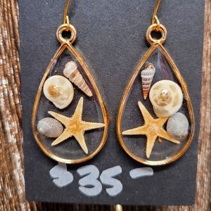 "Mermaid's Treasure" Resin Earrings with Sea Shells.
